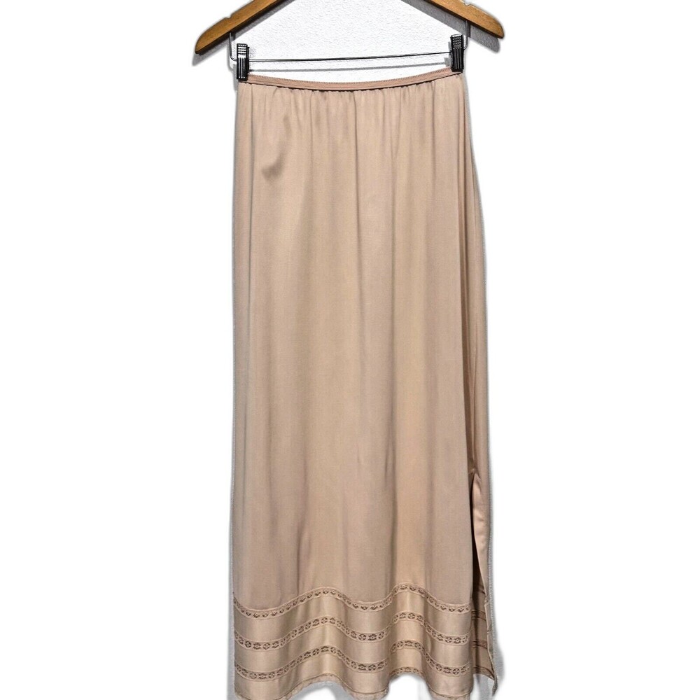 Gossard Artemis Half Slip Long Maxi 100% Nylon Size Medium Beige Slit USA Made